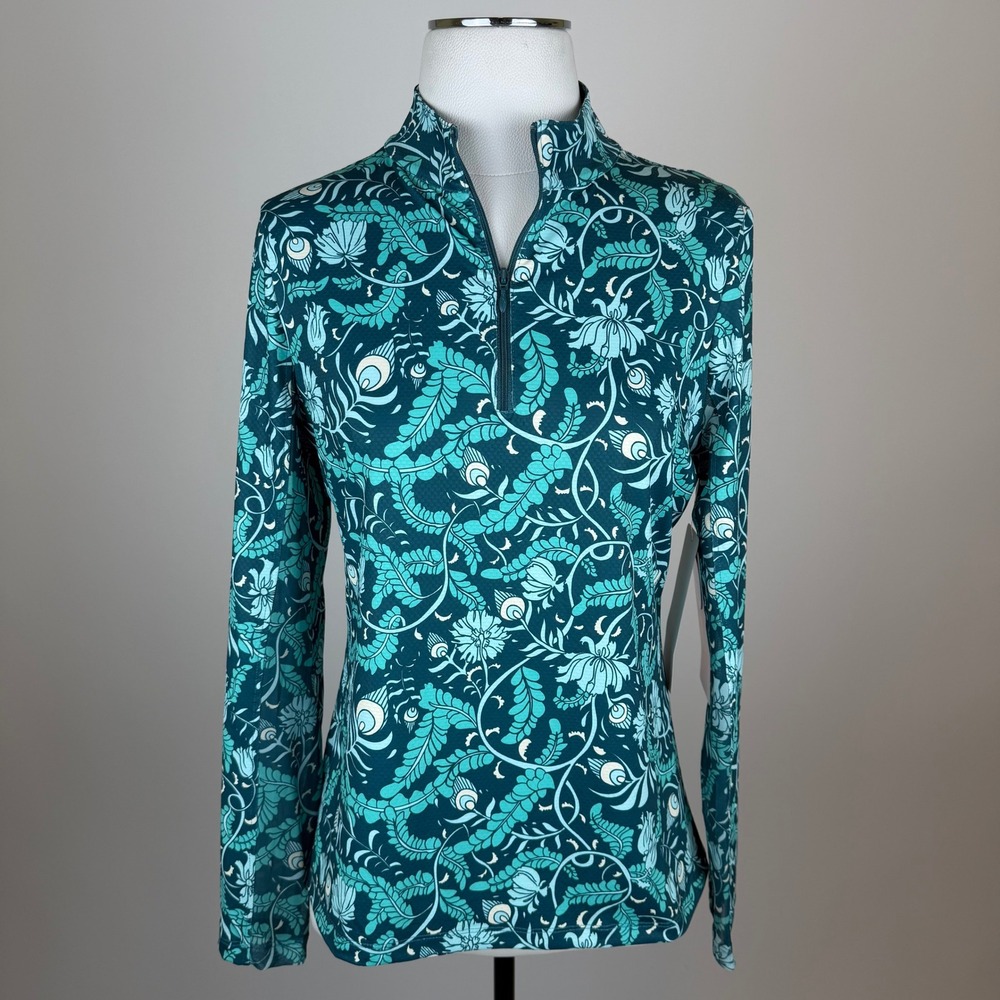 NWT X By Gottex Peacock Garden 1/4 Zip Performance Pullover Womens Small Teal